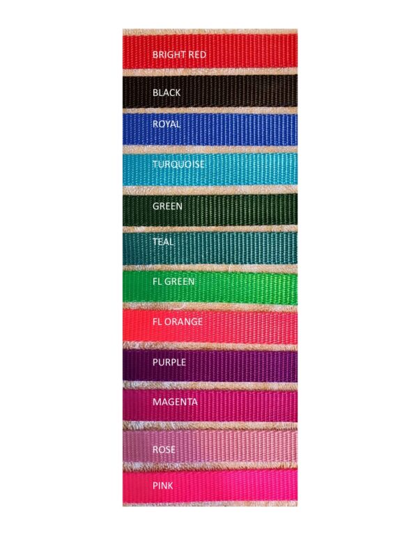 Fabric samples in multiple colors labeled