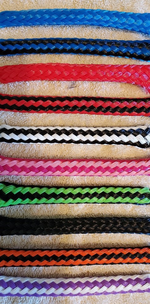 Colorful braided ropes on display