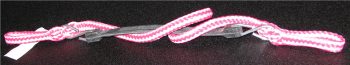 Knotted pink and white braided cord.