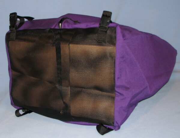 Purple pet carrier with mesh panel