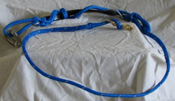 Knotted blue rope with metal clasp