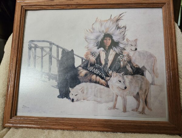 Woman with Her Wolves poster framed by Penni Anne Cross